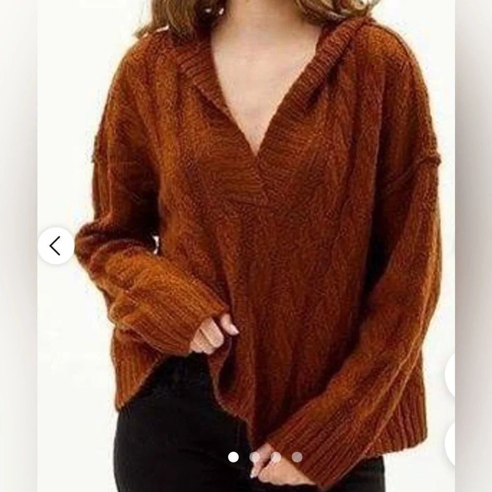 American Eagle AE Sweater Pullover Brown Cable Knit Oversized Size S